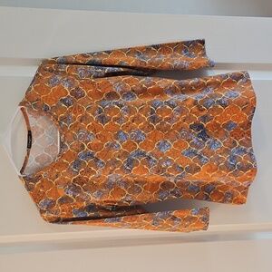 J. McLaughlin Orange and Blue Patterned Top